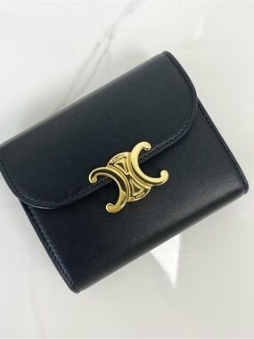 Celine Small Flap Wallet Triomphe In Shiny Calfskin